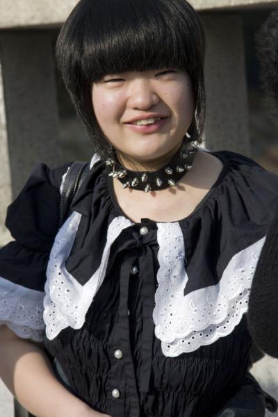 Picture of Japanese cosplay girl posing on Jingu Bridge