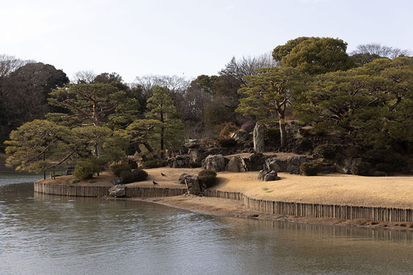 Foto van View of the pond and trees in Rikugi-en gardenTokyo - Japan