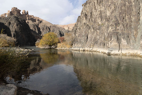 Photo de Water in the canyon with trees in autumn colours in the background - Kazakhstan - Asie