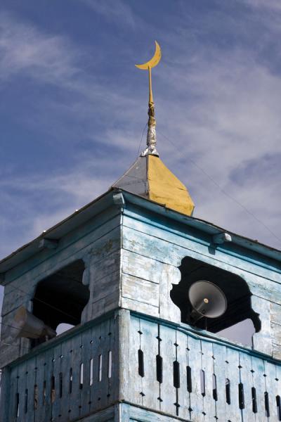 Close-up of the top of the minaret of the mosque | Karakol mosque | Kyrgyzstan