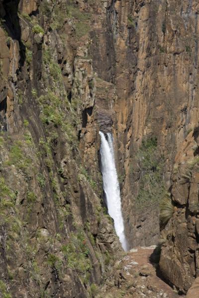 Picture of Maletsunyane Falls appearing from a rocky wallSemonkong - Lesotho