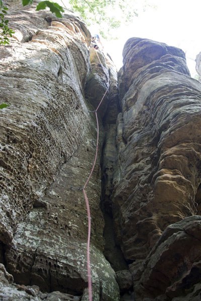 Picture of Berdorf rock climbing (Luxembourg): Rope attached to a rock: one of our first challenges