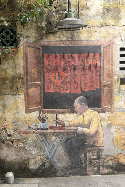 Picture of Calligrapher sitting at a table, wall painting in Kwai Chai HongKuala Lumpur - Malaysia
