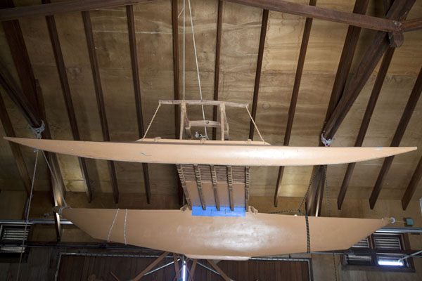 Small koror canoe hanging from the ceiling | WAM traditional Marshallese canoes | Marshall Islands