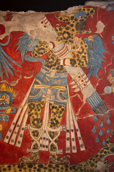 Foto van Detail of the brightly painted mural of TlalocanNationaal Museum van Anthropologie - Mexico