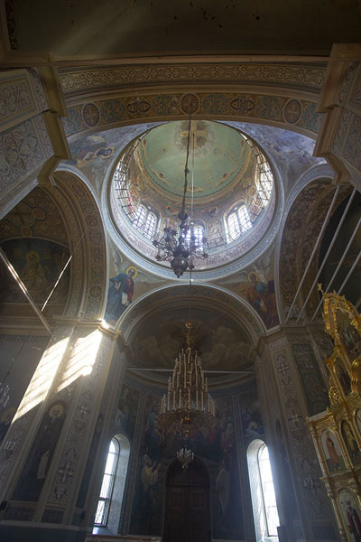 Looking up the dome of the Holy Ascension Cathedral | Kitskany Monastery | Moldova