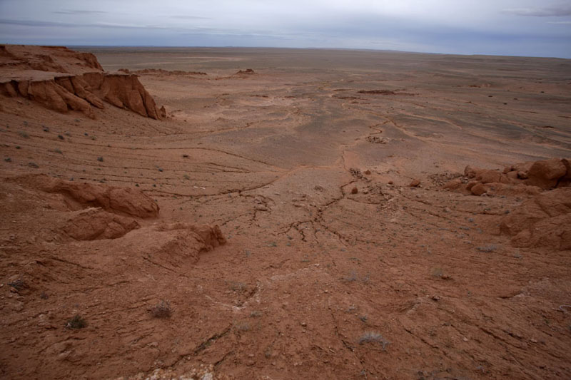 Looking out over the plains below from the top of the Flaming Cliffs | Bayanzag | Mongolie