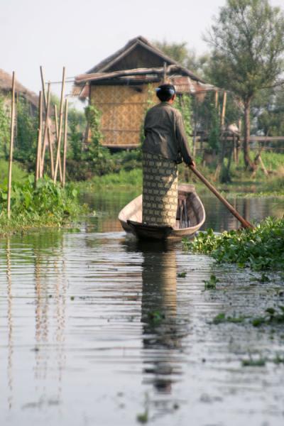 Photo de Rowing a boat on the shallow waters of Inle Lake - Myanmar - Asie