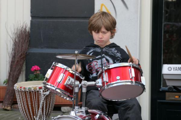 Picture of Serious drummer on the streets of the Jordaan district in AmsterdamAmsterdam - Netherlands