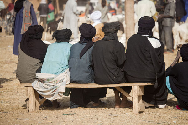 Picture of Agadez Cattle Market (Niger): Bench with Tuaregs at the cattle market of Agadez