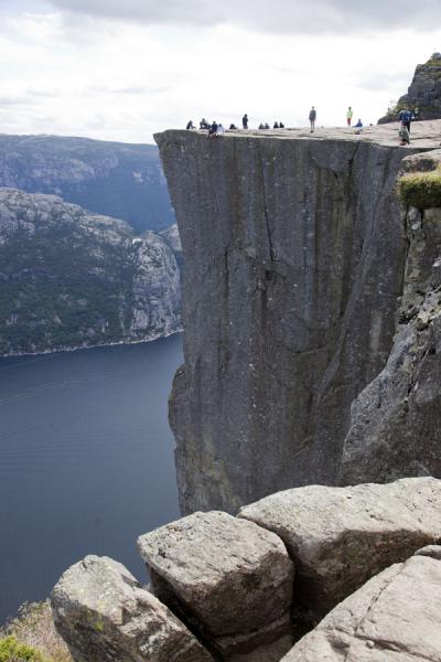 Dramatic view of the massive platform high above Lysefjord | Preikestolen (Pulpit Rock) | Norway