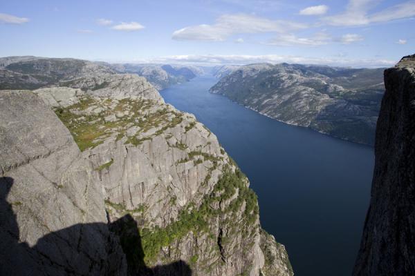 Looking east from Preikestolen: the narrow Lysefjord | Preikestolen (Pulpit Rock) | Norway