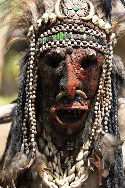 Close-up of Asaro mudman with fearsome mask | Asaro Mudmen | Papua New Guinea