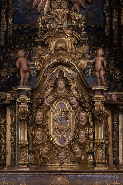 Fragment of the richly decorated reredos of the temple of Buenaventura | Templo de Buenaventura | Paraguay