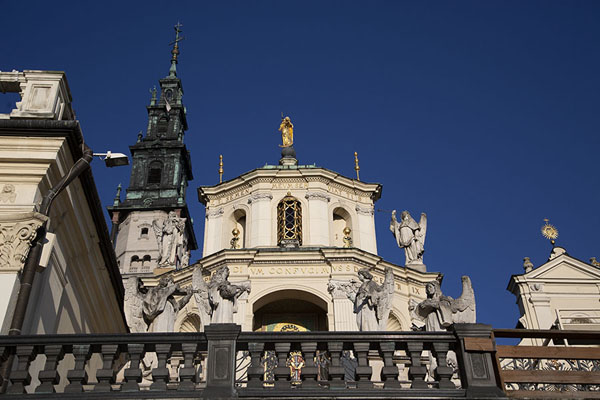 View of the central part of the monastery with a golden statue of Maria on top | Jasna Góra monastery | Poland