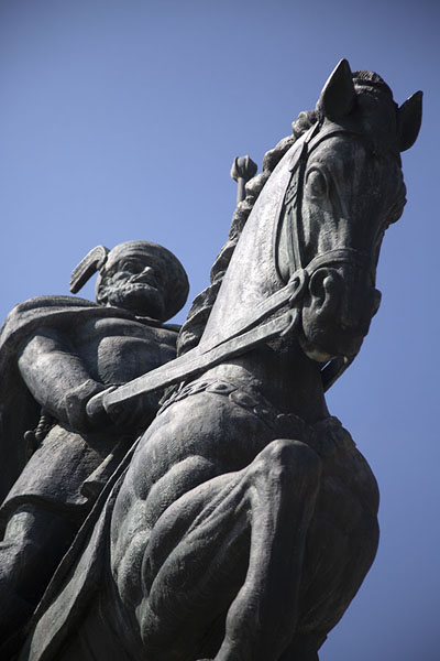 Looking up a statue of Michael the Brave, or Mihai Viteazul, in the Alba Carolina citadel | Alba Caroline Citadel | Romania