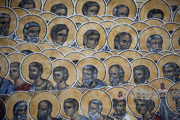 Picture of Rows of saints depicted on a mural in Voroneț Monastery