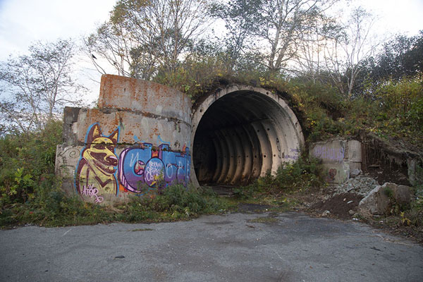 Bunker with graffiti at the top of a hill on the peninsula | Three Brothers Peninsula | Rusland