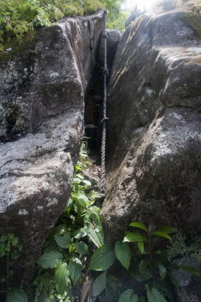 Picture of Rocks leading climbers up a rocky stretch of the trail to the summit of Petit Piton