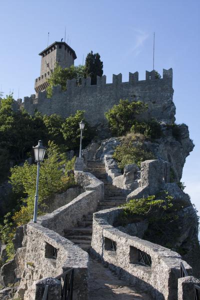 Picture of Guaita or First Tower seen from below the stairway - San Marino - Europe