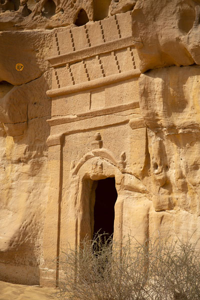 Side view of a tomb in Jebel al Ahmar, or Area C, with double row of merlons | Hegra | Saudi Arabia