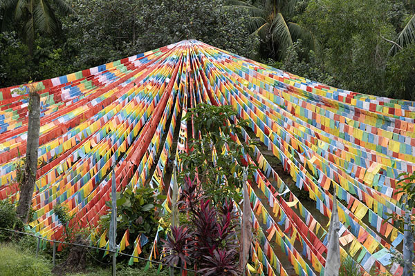 Colourful Buddhist flags at the Wei Fuo Fa Gong temple | Pulau Ubin | Singapour