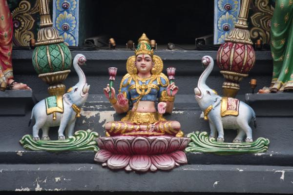 Deity flanked by elephants at Sri Mariamman temple | Temple de Sri Mariamman | Singapour