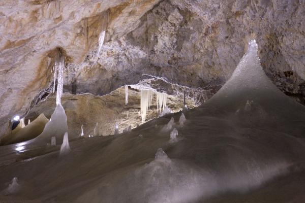 Stalagmites sticking out of the ice floor of Dobšinska Ice Cave | Dobšinska Ice Cave | Slovakia