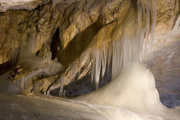 Picture of Water seeping in from above freezes and forms icicles in Dobšinska Ice Cave
