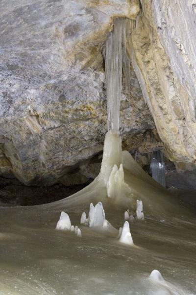 Ice formations on the thick layer of ice | Dobšinska Ice Cave | Slovakia