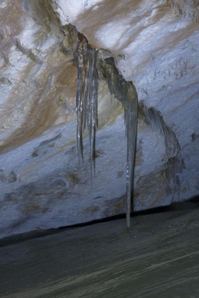 Picture of Dobšinska Ice Cave (Slovakia): Icicles hanging from the ceiling of the cave like stalagmites