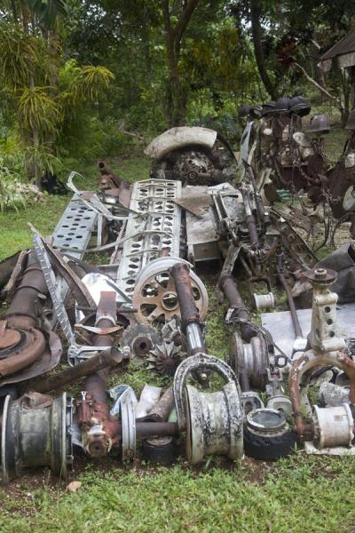Picture of Landing gear of both Japanese and US fighter planes outside the museumMunda - Solomon Islands