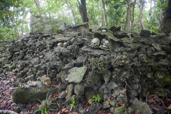 Foto de Islas Salomón (Shrine on Skull Island with skulls in niches on the platform, and the skulls of chiefs in the small house on top)
