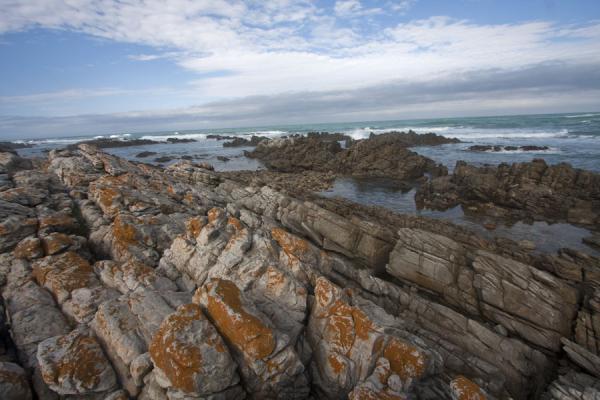 Foto di The Indian and Atlantic Ocean meet on a rocky shore near Cape Agulhas - Africa del Sud - Africa