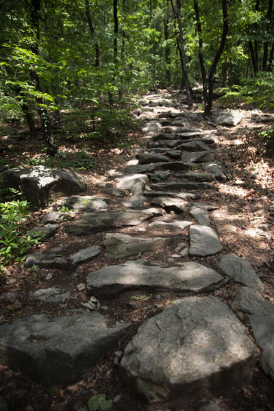 Picture of Trail with stones on the slopes of the west side of the mountain range, near Seoksu subway station