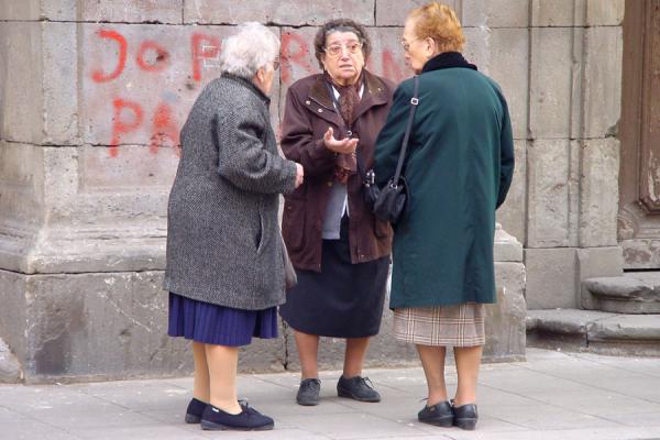 Picture of Barceloneta (Spain): Women chatting in street in Barceloneta