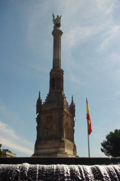 The tall statue of Columbus on Plaza de Colón | Paseo de la Castellana | Spain