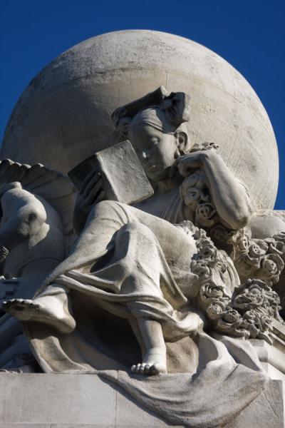 Picture of Reading woman sculpted on top of the Cervantes Monument