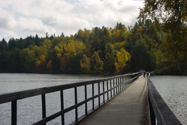 Foto van The wooden bridge across a corner of the lake at DelsjönGothenburg - Zweden