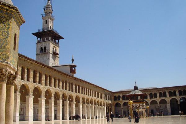 Al Arous minaret towring over part of the courtyard | Omayyad Mosque | Syria