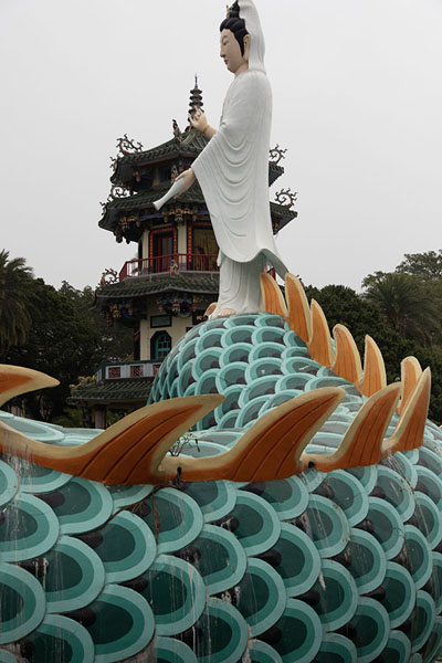 The back of the dragon with statue of goddess Guanyin on top | Zuoying Lotus Pond | Taiwan