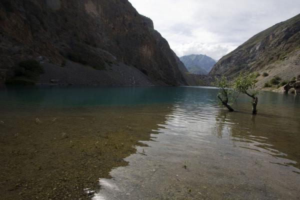 Picture of Marguzor lakes (Tajikistan): Gushor Lake, the third Marguzor lakem with branches sticking out