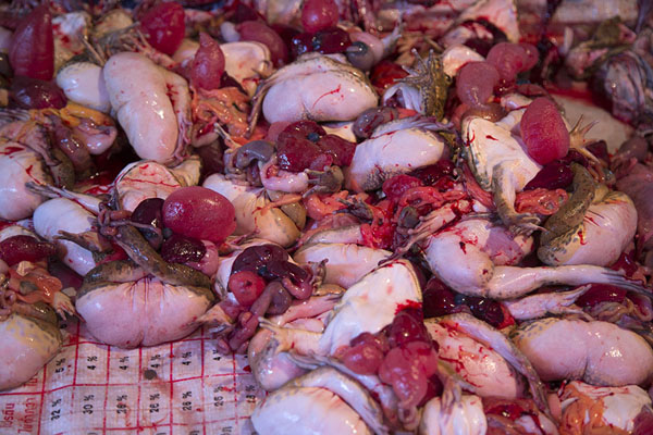 Picture of Nonthaburi market (Thailand): Intestines already outside, these frogs are still alive