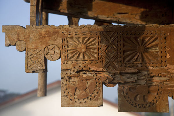Picture of Detail of wooden carvings in a traditional Fataluku house in Lospalos