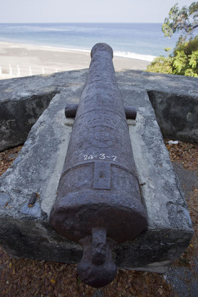Picture of Cannon on the walls of the fortress pointing out to the seaMaubara - Timor-Leste