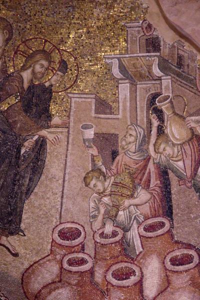 Detail of mosaic: turning water into wine | Chora Museum | Turkey
