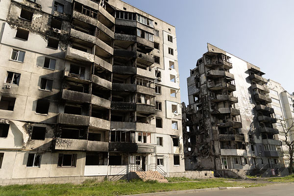 Picture of Missiles and fires have destroyed these buildings in Borodyanka - Ukraine - Europe