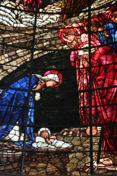 Detail of nativity scene on stained-glass window in St Philips Cathedral | Birmingham | United Kingdom