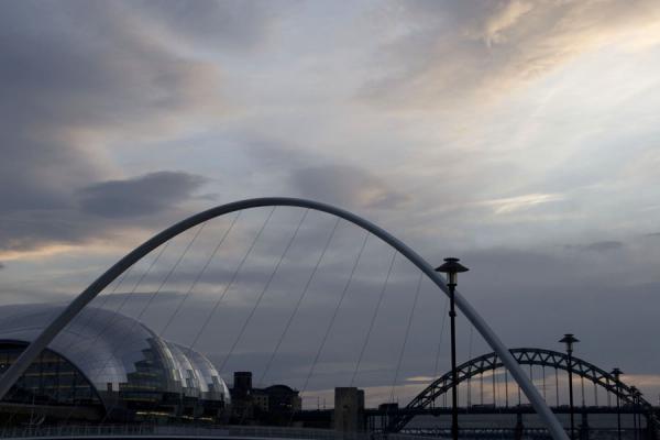 Picture of Newcastle Bridges (United Kingdom): Gateshead Millennium Bridge, Tyne Bridge and Sage Gateshead at sunset