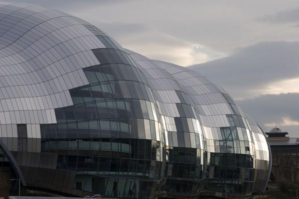 Picture of Sage Gateshead musical theatre just before sunset